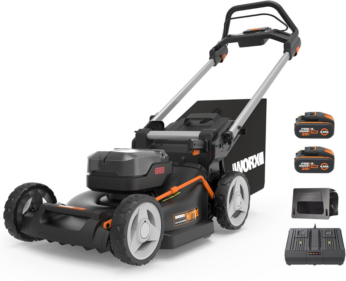 WORX Rasenmäher, 46 cm, 40 V, Schwarz/Silber/Orange, WG748E NITRO Akku- (2x20 V) - leistungsstarke bürstenloser