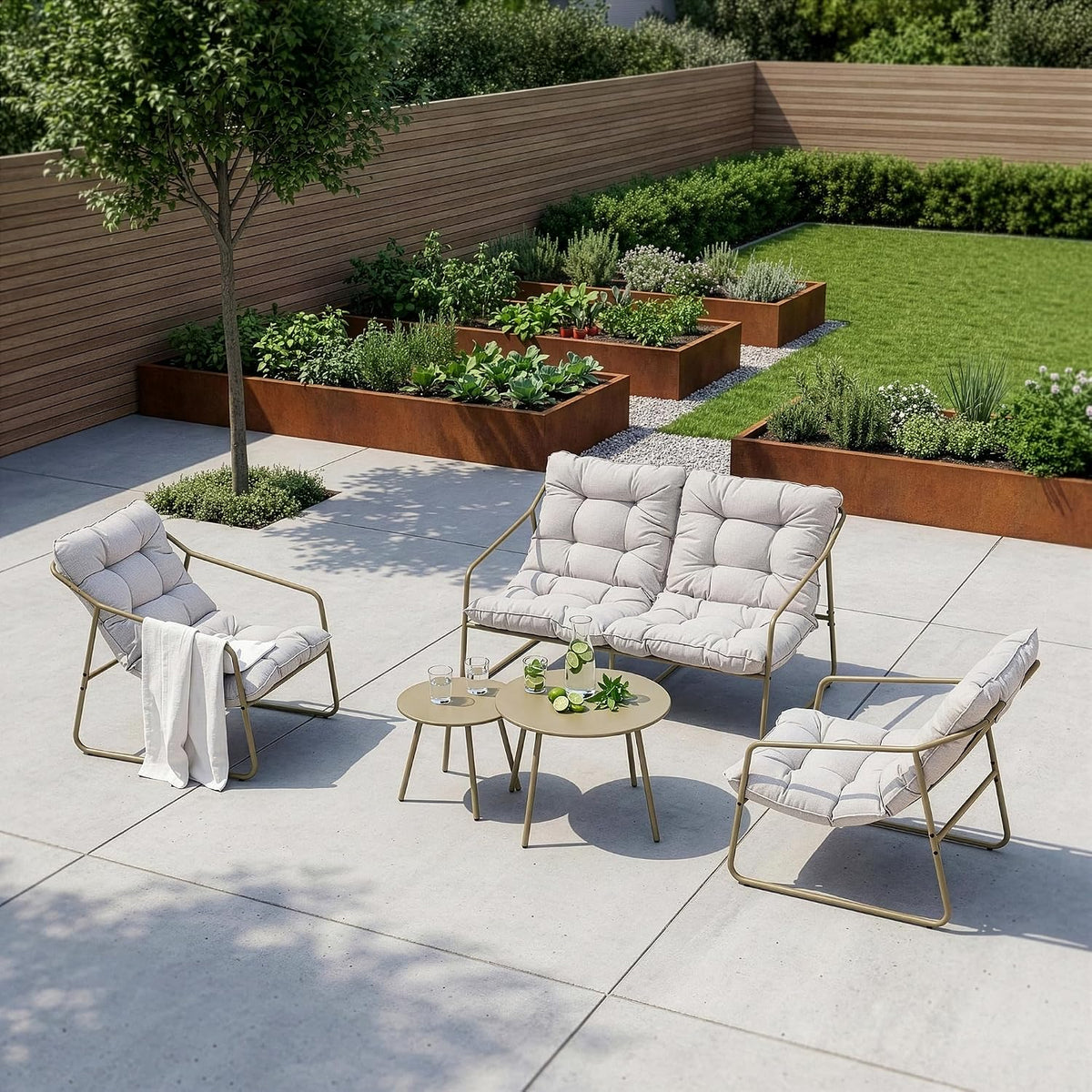 [en.casa] Sofa, Beige, Gartenmöbel Set Kivanta 5-TLG. Balkon Möbel Set Outdoor