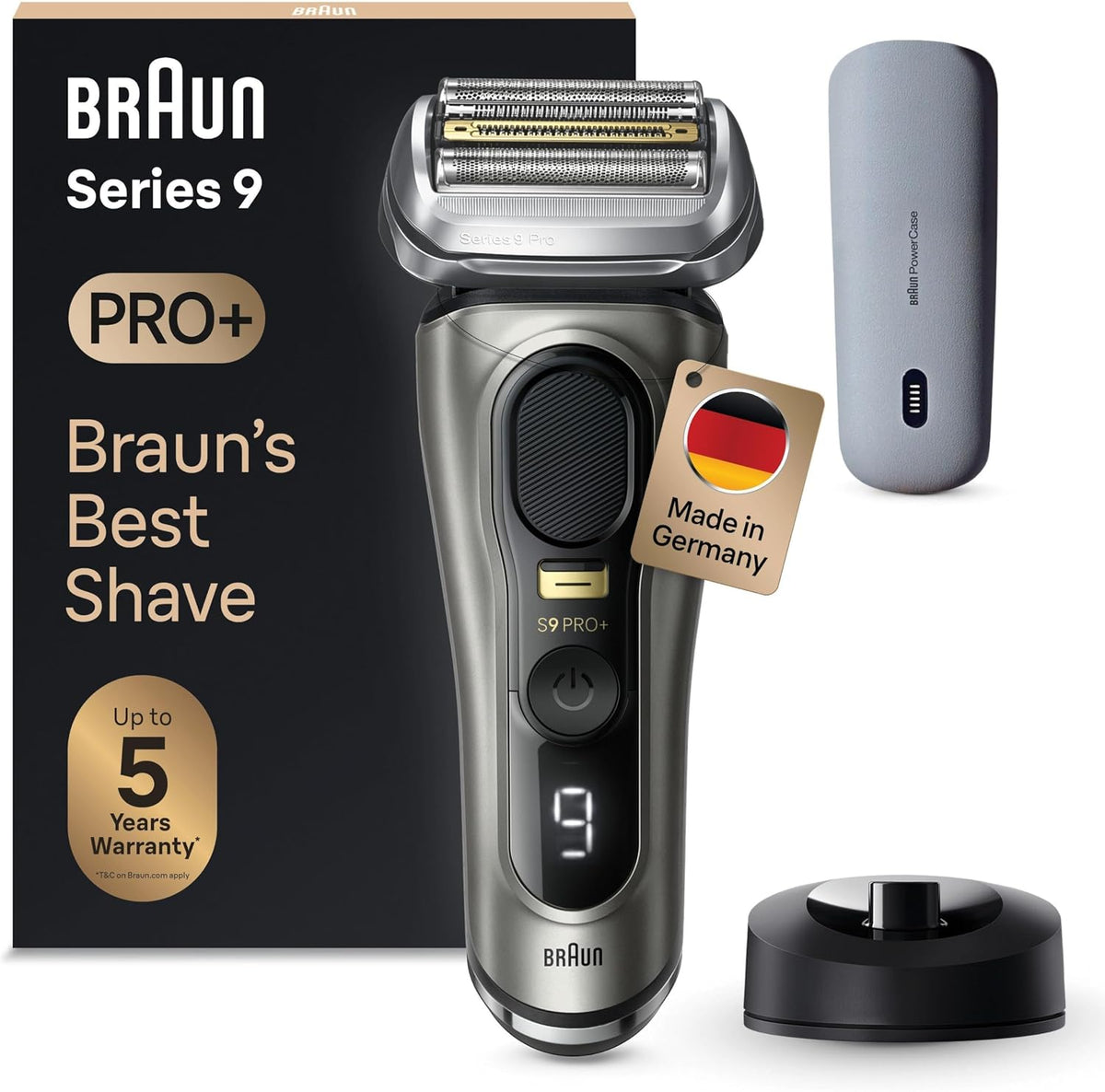 Braun Elektrorasierer, Braun, Series 9 Pro+ Rasierer Herren Elektrisch, mit 5 Pro Rasierelementen, Langhaarschneider