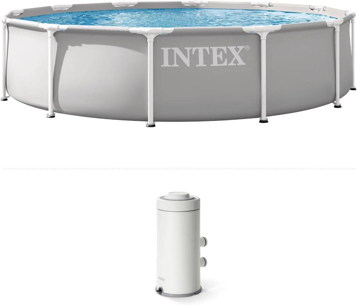 Intex Stahlrahmenpool, 3,6 x 76,2 cm, Grau, 26711EP Prismenrahmen oberirdisches Schwimmbad-Set