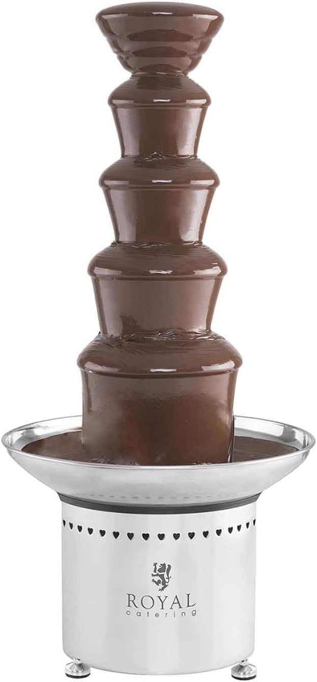 Royal Catering Schokobrunnen, 200 W, Silber, RCCF-65W4 Edelstahl Schokofondue Schokoladenbrunnen (6, 5 Etagen