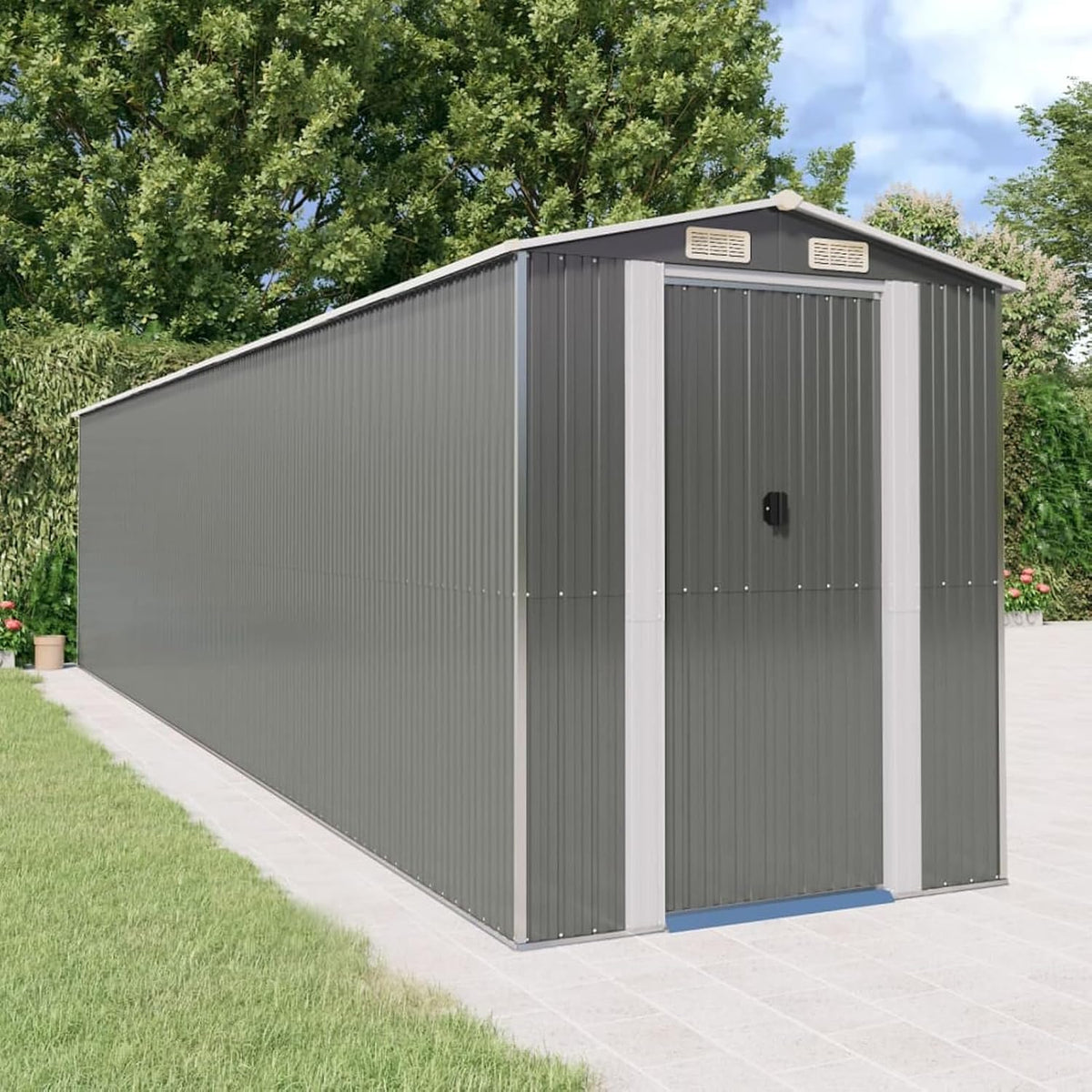 Gecheer Gerätehaus, 192x855x223 cm, Grau/Hellgrau, Geräteschuppen Metall Gartenhaus Gartenschuppen