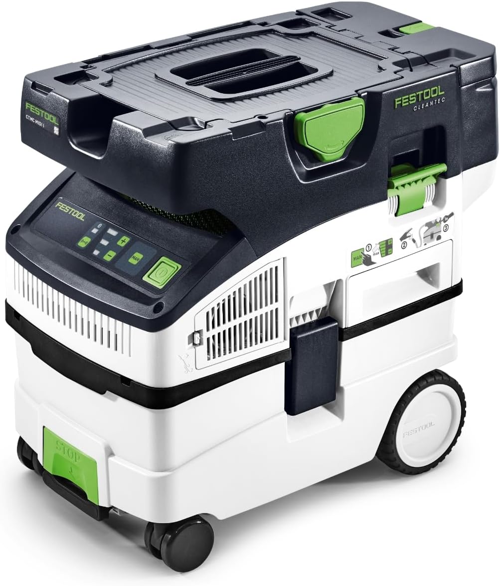 Festool Dunstabzugshaube, Schwarz/Weiß/Grün, Akku-Absaugmobil CTMC MIDI I-Basic CLEANTEC (mit Hauptfilter, SELFCLEAN Filtersack