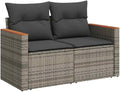 vidaXL Sofa, Grau, Garten 2-Sitzer mit Kissen Poly Rattan