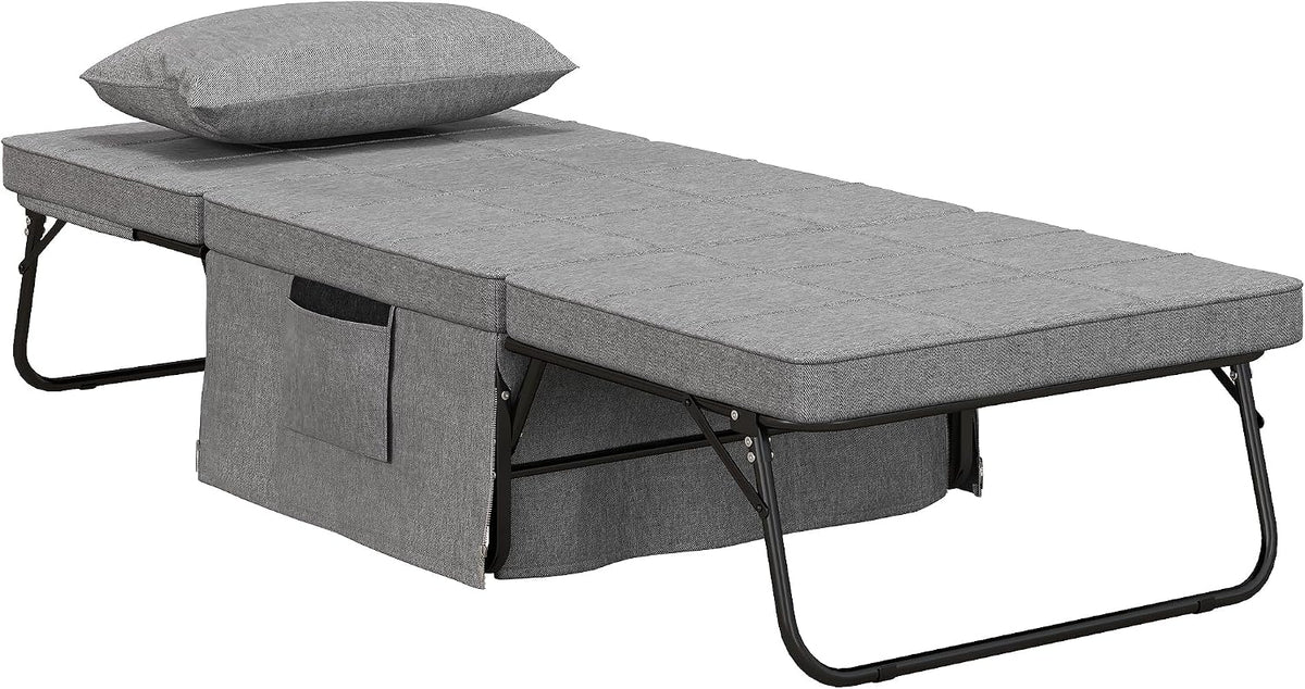 HOMCOM Bett, 75x190 cm, Schwarz, 4-in-1 Klapp Erwachsene Gäste Klappbar mit Kissen