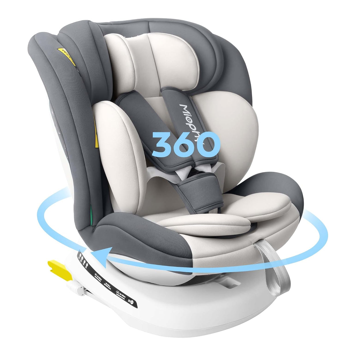 Miophy Kindersitz, 150 cm, Grau/Weiß, I-Size 360°drehbar, Gruppe 0+1/2/3, 0-12 Jahre, Baby Autositz mit isofix